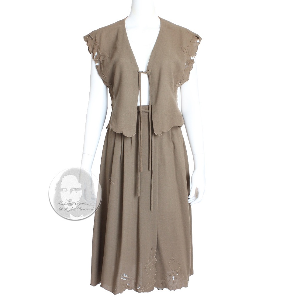 70s Emmanuelle Khanh Paris Skirt Set 2pc Tie Top & Wrap Skirt Made in Italy 38